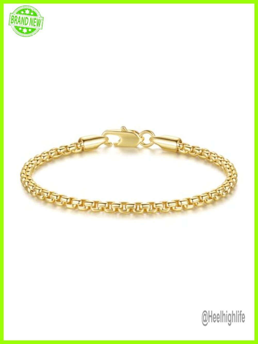 14K Gold Plated Box Chain Bracelet Lobster Clasp Classic Link